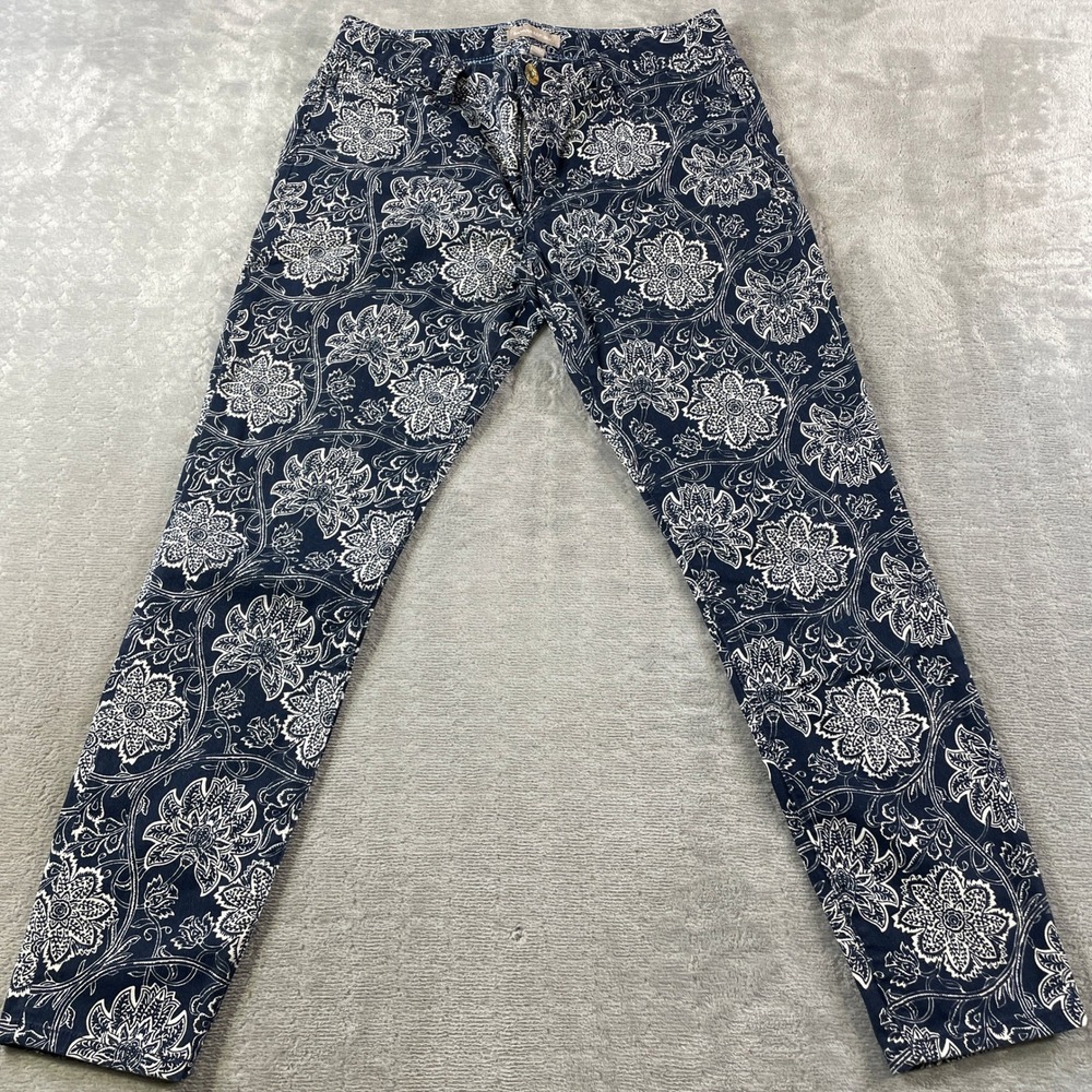 Banana Republic Skinny Ankle Pants Womens 29 Blue Floral Medallion Office Preppy